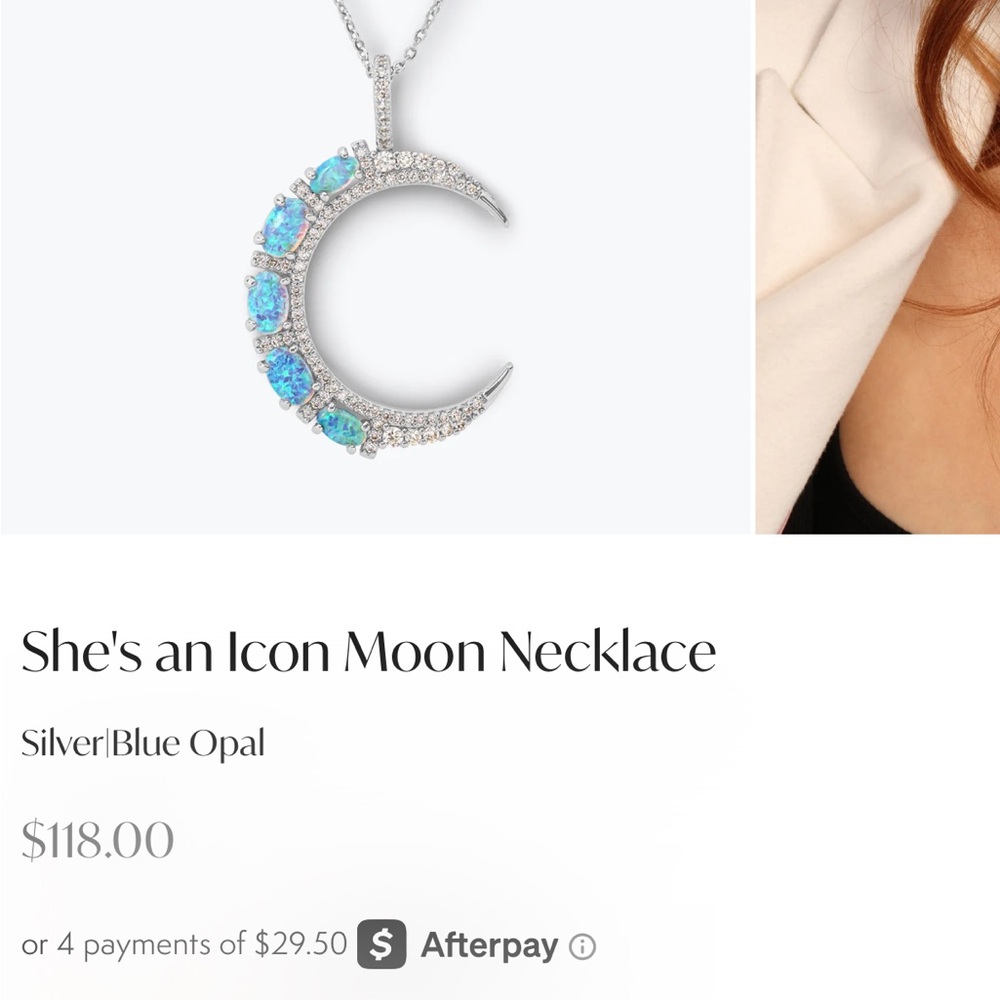 She's an Icon Moon Necklace - Silver and Blue Opal